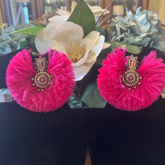 Farah Abu Khiloni Oversized Statement Earrings in Pink Feathers and Crystals - Picture 5 of 5